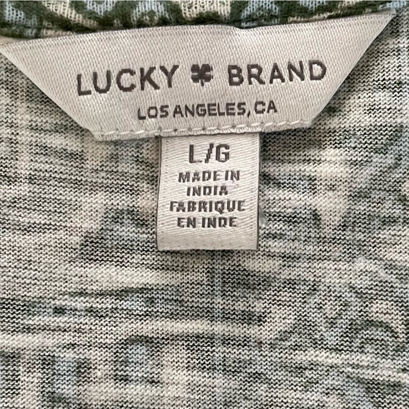 Lucky Brand Green Blue White Boho Print V-Neck Blouse Top Women’s Large - Picture 3 of 7
